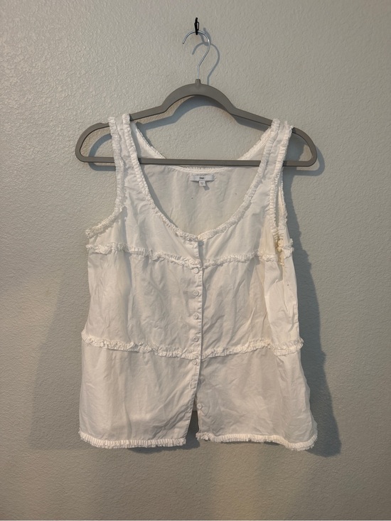 GAP Tops - GAP White Button-Front Ruffle Trim Tank 100% Cotton